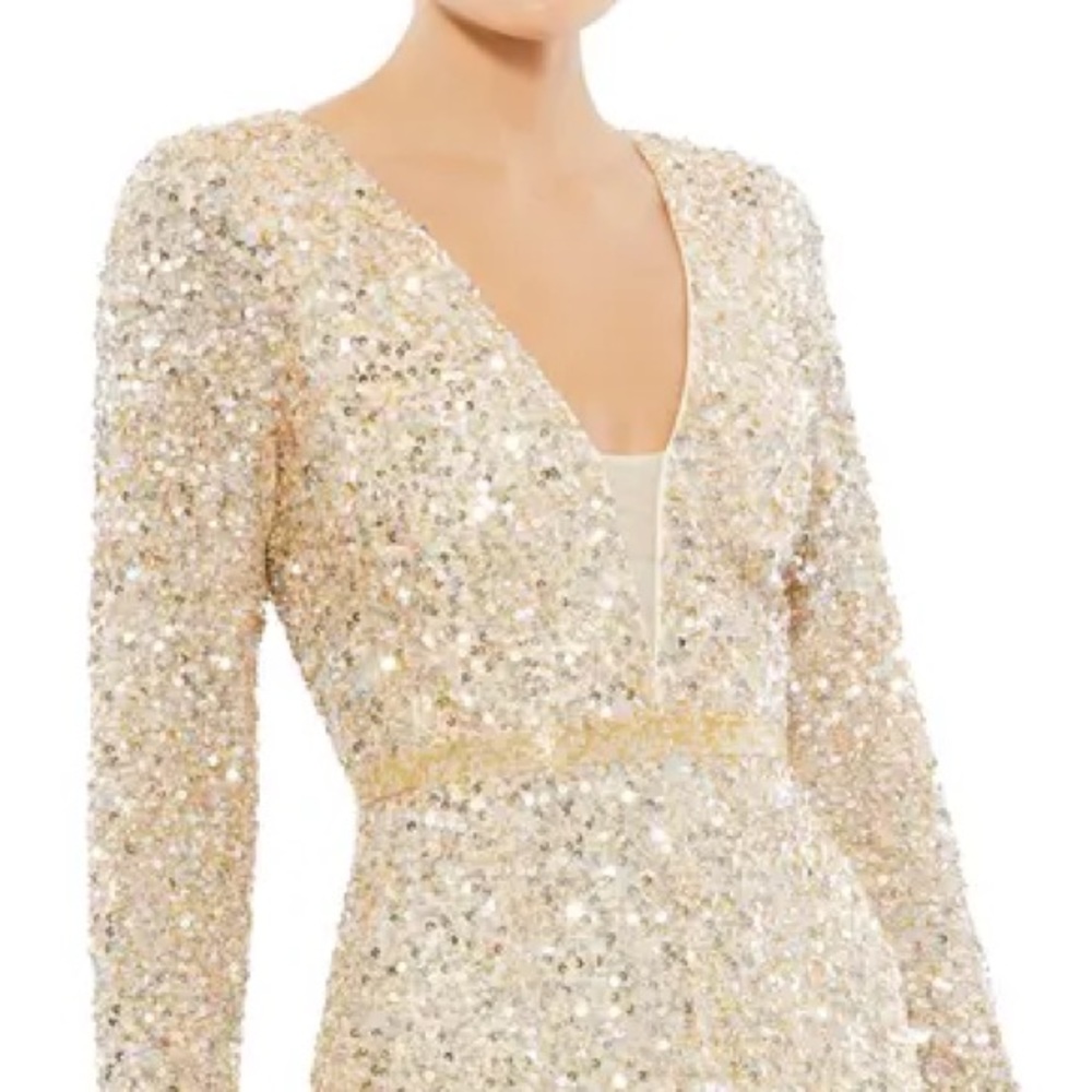 Mac Duggal Long Sleeve Sequin Jumpsuit - Nude